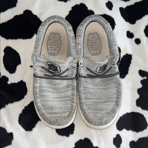 Hey Dude Kids Silver Knit Slip-On Sneakers with Black Trim